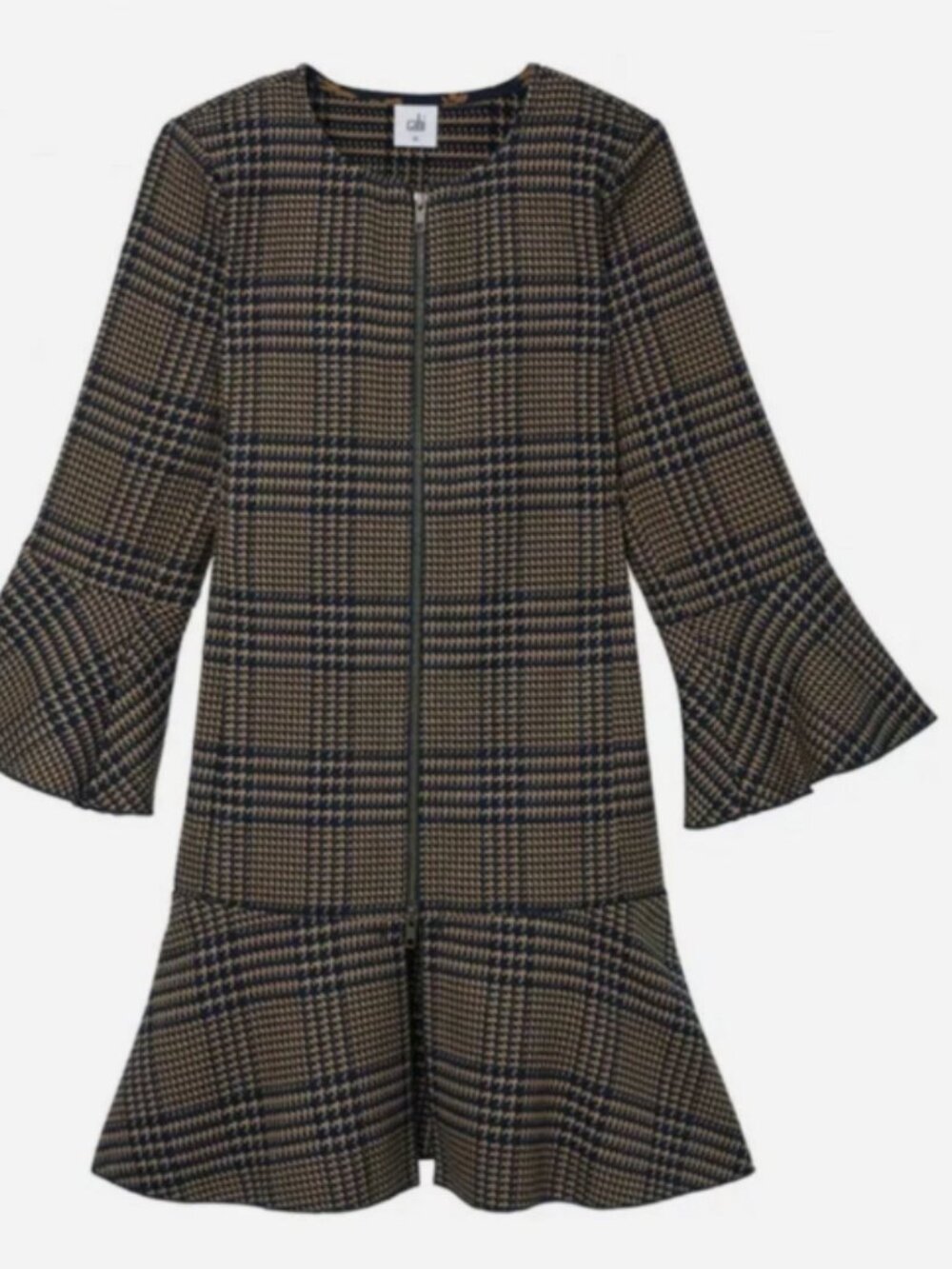 CAbi Flounce Jacket #3902 Brown Navy Tartan Plaid Preppy Fall Transition Sz M